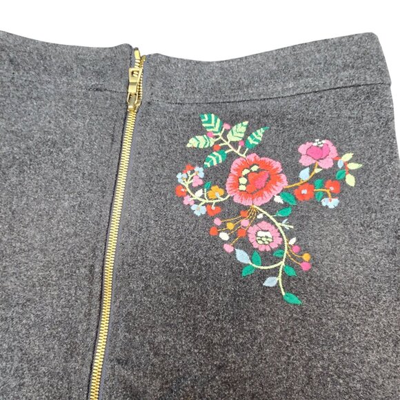 Loft Gray Skirt Wool Blend Floral Embroidered A-Line Gold Zipper Gold 4 JJ3988 - Picture 2 of 8